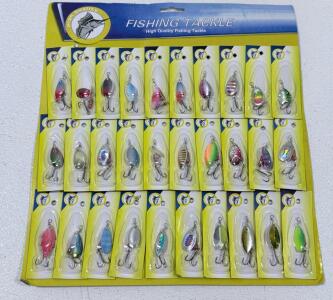 Assorted Metal Spoon Fishing Lure Set, 24 Pieces, Multi-Color, Treble Hooks, Factory-Sealed