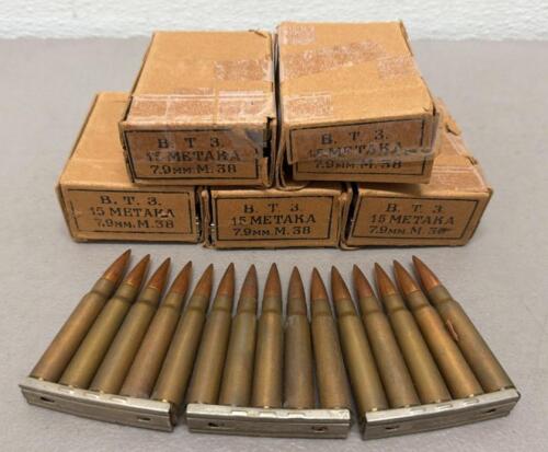 Yugoslavian 7.92&times;57mm Mauser M.38 Surplus Ammo, 75 Rounds on Stripper Clips, 15-Round Boxes