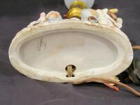 Porcelain Rococo Couple Figurine Table Lamp, Hand-Painted, Working, c.1940s-1950s, Signed Base - 4
