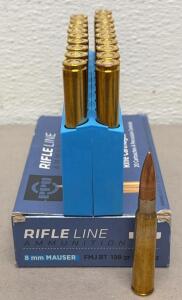PPU 8mm Mauser 198gr FMJ BT Ammunition, 20 Rounds, Brass Case