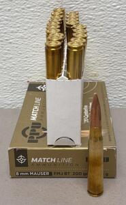PPU Match Line 8mm Mauser 200 gr FMJ BT Ammunition, 20 Rounds