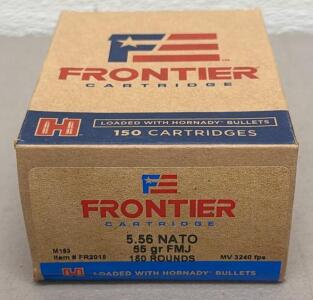 Frontier 5.56 NATO 55gr FMJ, 150rd Box, Hornady Bullets, M193 Spec, Item# FR2015