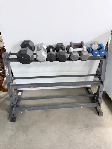 Fitness Gear 3-Tier Dumbbell Rack w/ Ignite, Weider, CAP Dumbbell Set 3&ndash;40 lb Range, 20 pcs