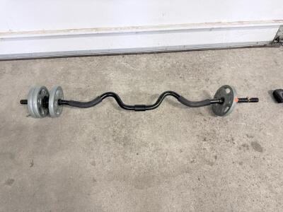 EZ Curl Barbell with 20 lbs Weight Plates, Black Bar, Threaded Collars, Home Gym Equipment