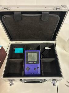 Intec Aluminum Game Storage Case for Handhelds & Accessories, 8 Compartments, Battery, Tool Included, Nintendo Game Boy Color CGB-001 Purple Handheld Console w/ Battery Door, Serial CG574904773