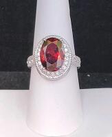 Red Ruby Oval Cut Faceted Ring, Size 8