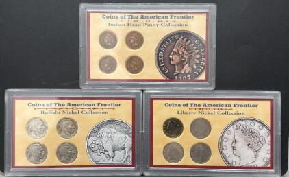 Set of 3 Coins of The American Frontier Collections: Indian Head Penny, Liberty Nickel, Buffalo Nickel