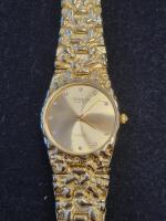Geneva Gold-Tone Quartz Watches, Textured Band, Crystal Markers, Black & Gold Dial, Pair - 2