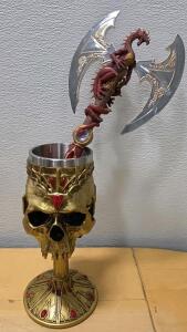 Dungeons & Dragons Skull Chalice with Dragon Axe Replica Display Piece
