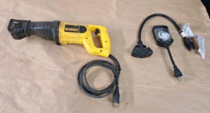 (1) Dewalt DW304P Reciprocating Saw, (1) 24" Tri Tap Extension Cord & (1) Timed Electrical Outlet