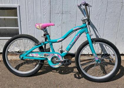 Schwinn Hornet 20" Kid&rsquo;s Bike Teal, Single Speed, Steel Frame, BMX Bars, Floral Graphics