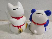Ceramic Maneki Neko Lucky Cat & Branded Panda Coin Banks, Approx. 6.5" Tall, Glazed, China - 2