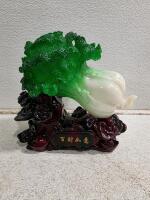 Chinese Cabbage Figurine with Ornate Base and Prosperity Inscription