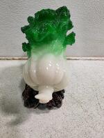 Chinese Cabbage Figurine with Ornate Base and Prosperity Inscription - 4