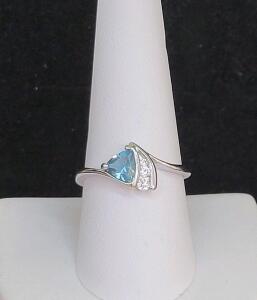 Aquamarine Trillion Cut Faceted Ring, size 9