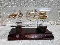 Chinese Feng Shui Wealth Toad & Glass Ship in Bottle Set &ndash; Resin, Gold Accents, Display Bases - 2