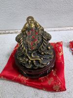 Chinese Feng Shui Wealth Toad & Glass Ship in Bottle Set &ndash; Resin, Gold Accents, Display Bases - 3