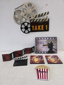 Vintage Cinema Wall Art Set &ndash; 7-Piece Metal and MDF D&eacute;cor