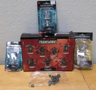 D&D WizKids Frameworks Orc Multi-Pack + Nolzur&rsquo;s Tiefling Warlock, Aasimar Cleric, Half-Elf Barbarian