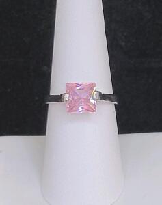 Pink Sapphire Faceted Square Cut Ring, Size 7&frac12;