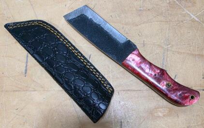 Custom Bushcraft Fixed-Blade Knife, Cleaver-Style, 4" Carbon Steel Blade, Resin Handle, Sheath