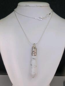 White Buffalo Turquoise Hexagonal Spire Cut 24" Necklace