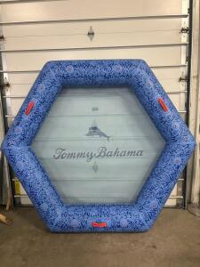 Tommy Bahama Hexagon Island Inflatable Mesh Swim Platform Float, 8 ft, Blue Floral Pattern