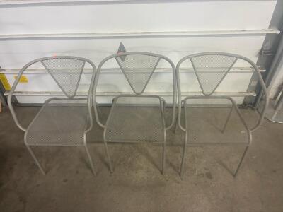Set of 3 Metal Mesh Patio Armchairs, Powder-Coated Steel, Stackable