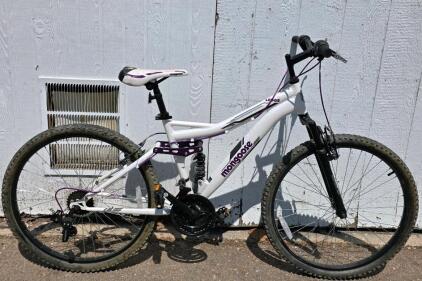 Mongoose Ledge Full Suspension 21-Speed 26" Wheel Mountain Bike, White/Purple, Aluminum Frame tires need air,