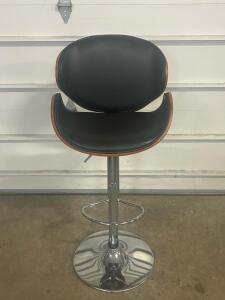 Adjustable Bar Stool with Bentwood Frame, Black Faux Leather Seat, and Chrome Base