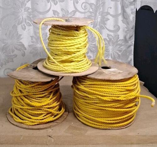 (3) 100-Foot+ Rolls Of 1/4&rdquo; Yellow Polypropylene Cord / Rope