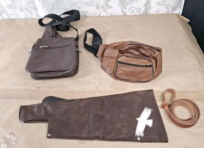 (1) Leather Falconry Glove, (1) Leather Waist Pack & (1l Leather Shoulder Bag