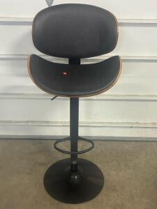 Swivel Bar Stool, Adjustable Height, Faux Leather Seat, Wood Back, Black Metal Base, Footrest