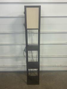 Modern Tower Shelf Floor Lamp, 3 Shelves, Pull-Chain Switch, Espresso Wood, Fabric Shade, 63"