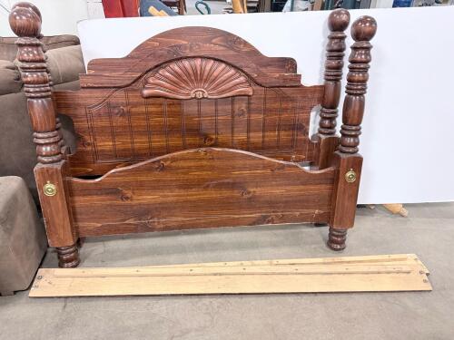 Traditional Carved Wooden Full/Queen Bed Frame, Poster Style, Decorative Turned Posts