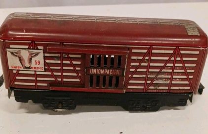 Vintage Marx Union Pacific Stock Car No. 59 O Gauge Tinplate Train, 1950s, Red, USA