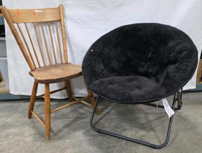 Vintage Wooden Windsor Spindle-Back Chair, Solid Wood, 37.5" H x 17.5" W x 20" D