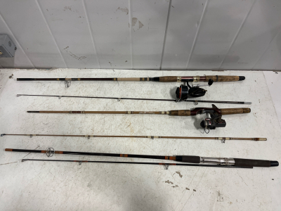 3 Vintage Spinning Rod & Reel Combos &ndash; Garcia Mitchell 300, Eagle Claw Mach-ULS, Danco Brown Eagle 6'6"