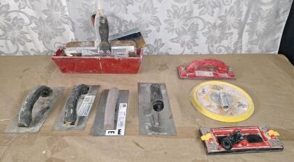 (4) Assorted Trowles, (4) Assorted Putty Knives, (2) Pole Sander Heads & (1) Hand Sander