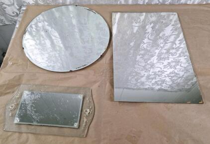(3) Vintage Mirrors 16" x 24", 16" x 6" & 20" Round