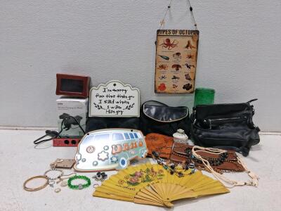 Mixed Lot &ndash; Handbags, Wall Decor, Jewelry, Wireless Car Mount, Fan, Accessories, ~20 Pieces