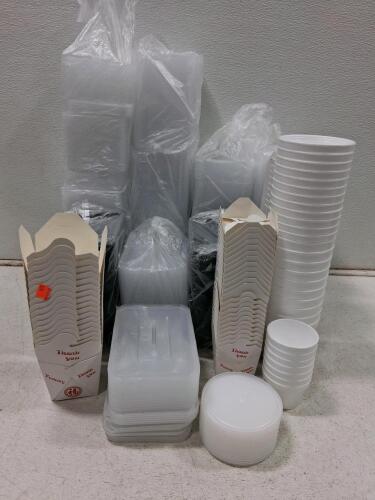 Mixed Lot Disposable Takeout Containers with Lids &ndash; Rectangular, Round & Paper Boxes, 200+ Pieces
