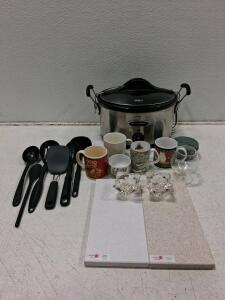 Hamilton Beach Slow Cooker with Assorted Kitchen Utensils, Mugs, and Hot Plates (Turns On)