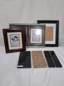 Set of 4 Solid Wood 8x10 Picture Frames (Old Town, Designer Series, Black/Brown) + Quartz Decor mini slabs
