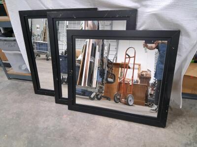 WITC Vanity Mirrors 25x30 Inch Black Wood Frame, Made in USA, Set of 3, Rectangular Wall Mount
