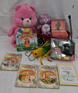 Vintage Care Bears Plush, Barbie Wizard of Oz Collector, Red Wagon, Winnie the Pooh Books Lot