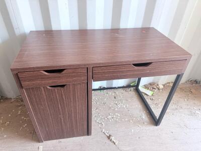 Modern Desk, Dark Walnut, 3 Drawers, Metal Legs, 47"x23.5", Wood Laminate Finish