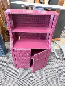 Pink Wicker Freestanding Shelf Cabinet &ndash; 2 Open Shelves, Lower Storage, 24x12x42 in