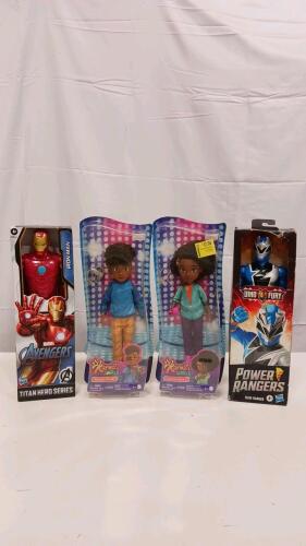 Assorted Sealed Action Figures/Dolls: Karma&rsquo;s World, Marvel Iron Man, Power Rangers Blue Ranger, 12-in