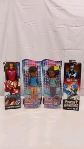 Assorted Sealed Action Figures/Dolls: Karma&rsquo;s World, Marvel Iron Man, Power Rangers Blue Ranger, 12-in
